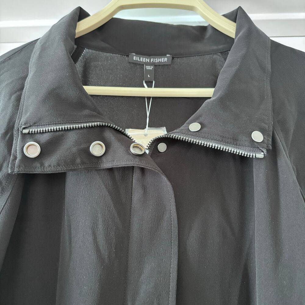 NWT Eileen Fisher Stand Collar 100% Silk Black Jacket Quiet Luxury Refined SZ L - Picture 11 of 11